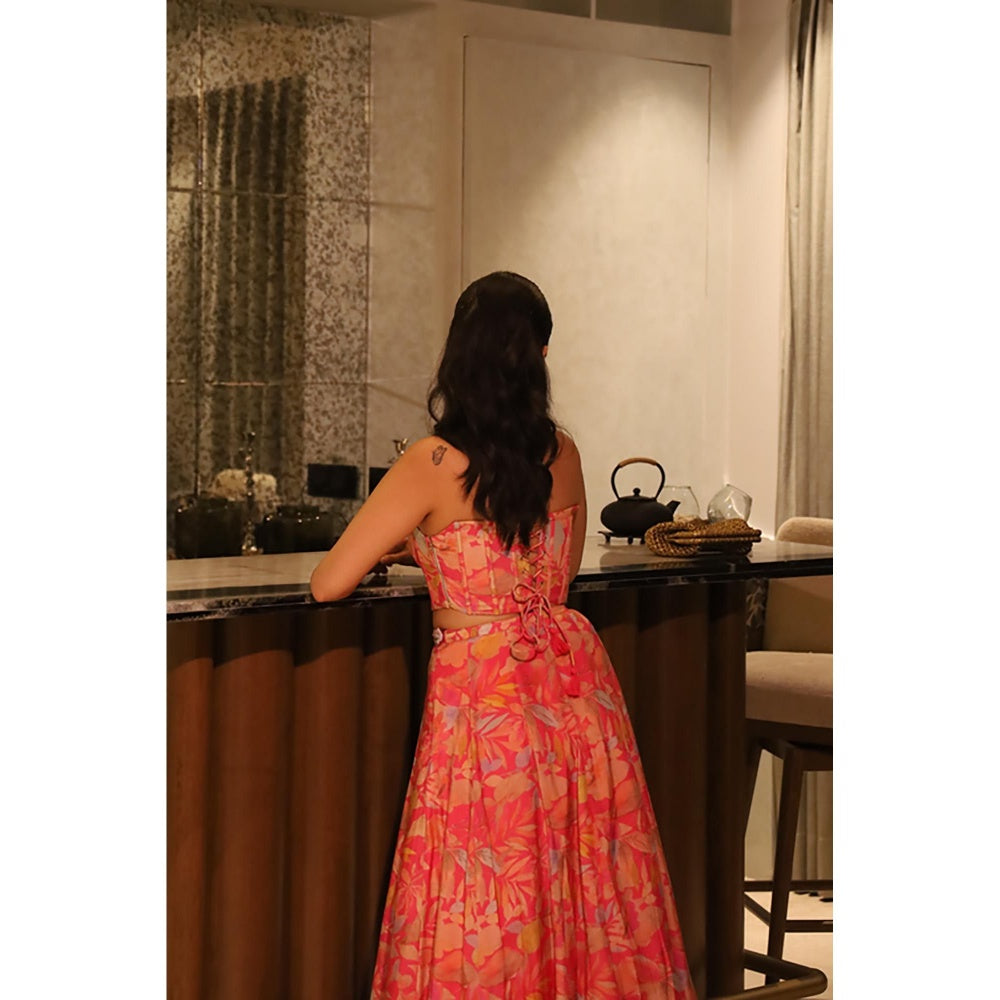 Old Marigold Rubab Pink Corset Muslin Lehenga with Blouse and Dupatta