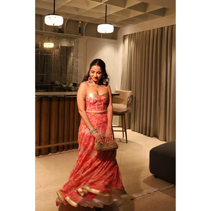 Old Marigold Rubab Pink Corset Muslin Lehenga with Blouse and Dupatta