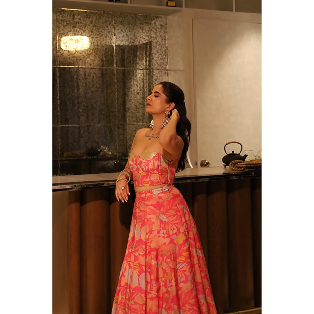 Old Marigold Rubab Pink Corset Muslin Lehenga with Blouse and Dupatta