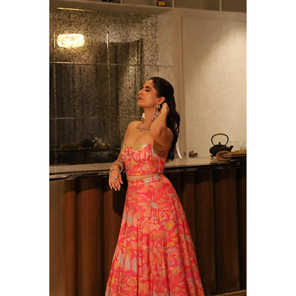 Old Marigold Rubab Pink Corset Muslin Lehenga with Blouse and Dupatta