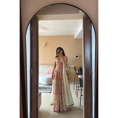 Old Marigold Jamila Ivory Corset Muslin Lehenga with Blouse and Dupatta