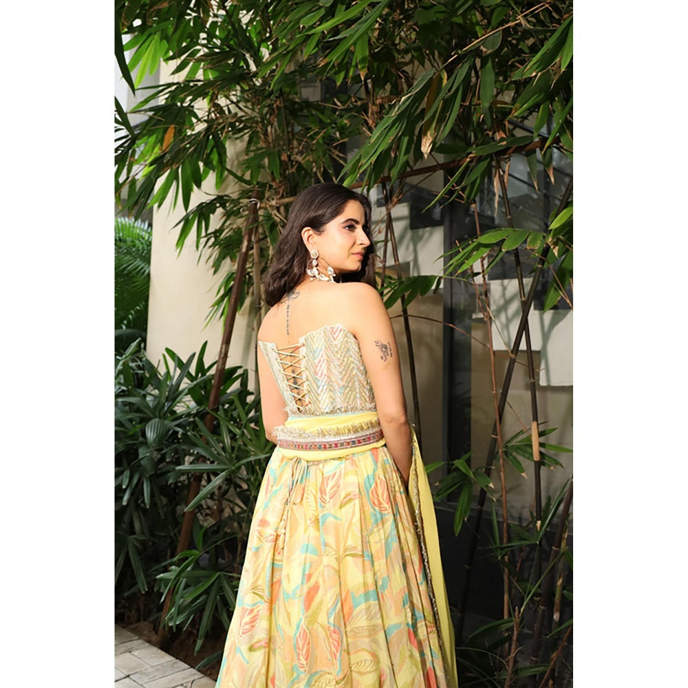 Old Marigold Amal Yellow Crepe Lehenga with Blouse and Dupatta