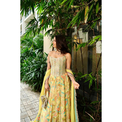 Old Marigold Amal Yellow Crepe Lehenga with Blouse and Dupatta