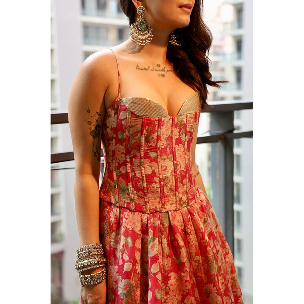 Old Marigold Olivia Hot Pink Sequinned Tie-Up Corset