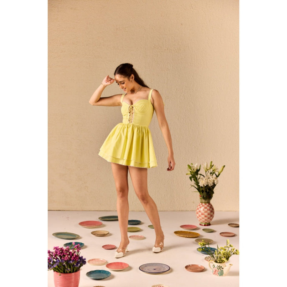 Old Marigold Marbella Lemon Yellow Tiered Babydoll Dress