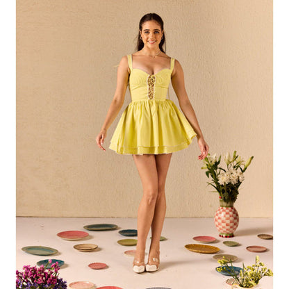 Old Marigold Marbella Lemon Yellow Tiered Babydoll Dress