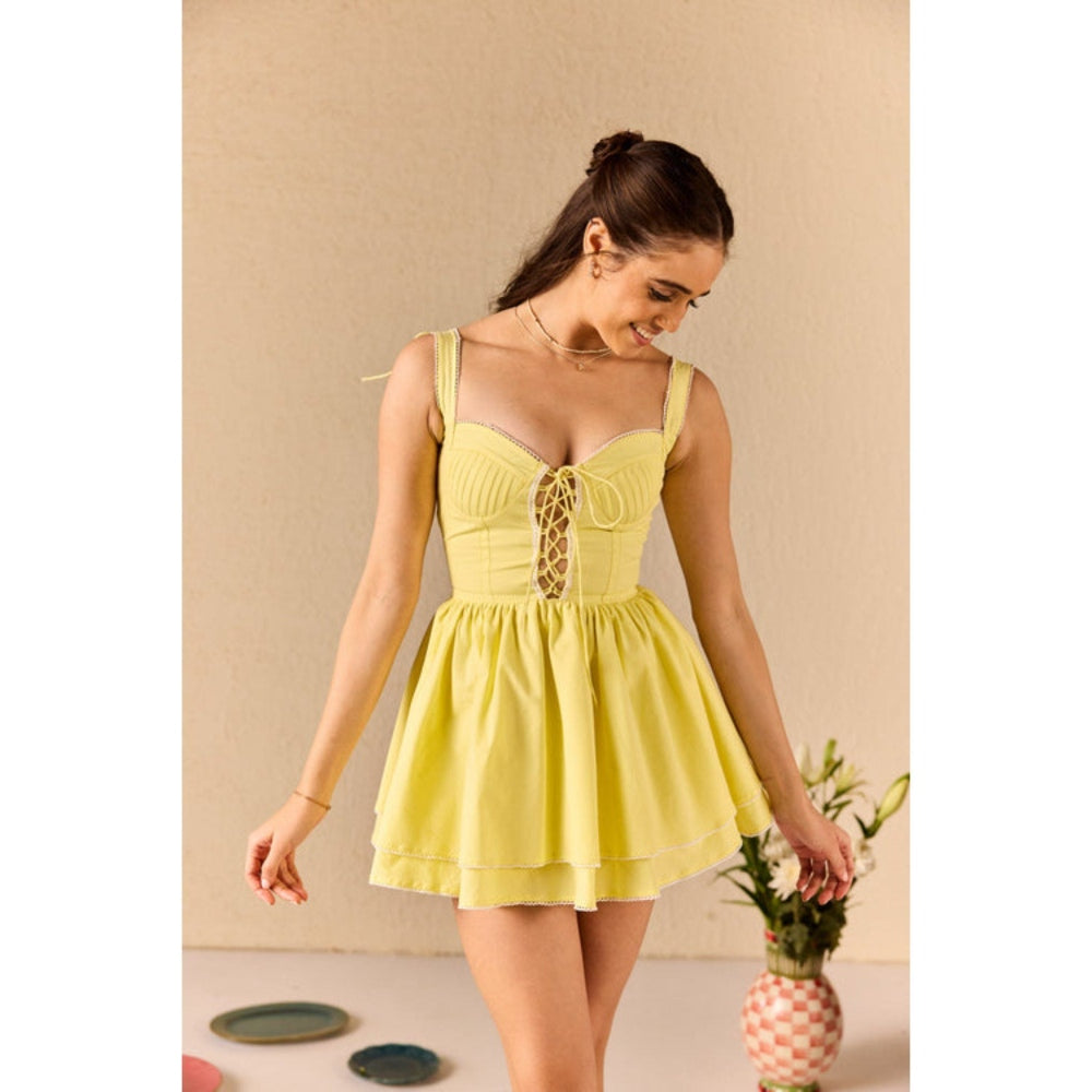 Old Marigold Marbella Lemon Yellow Tiered Babydoll Dress