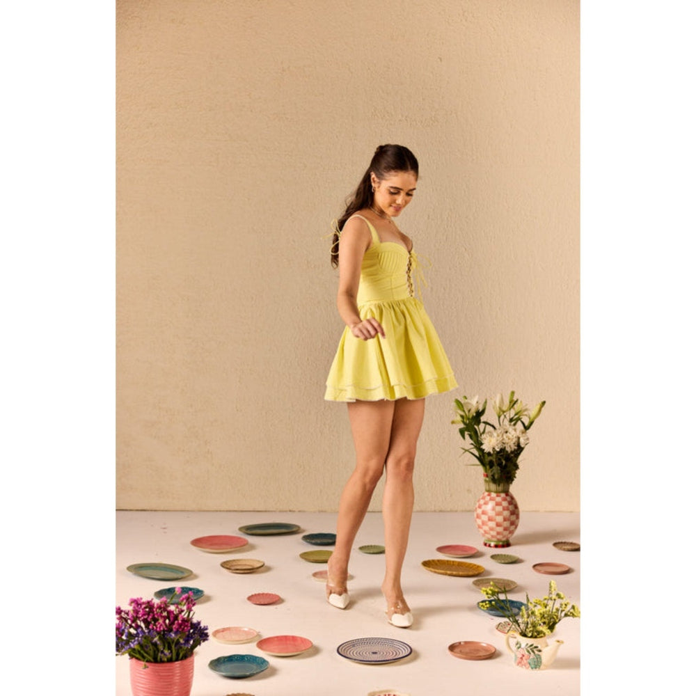 Old Marigold Marbella Lemon Yellow Tiered Babydoll Dress