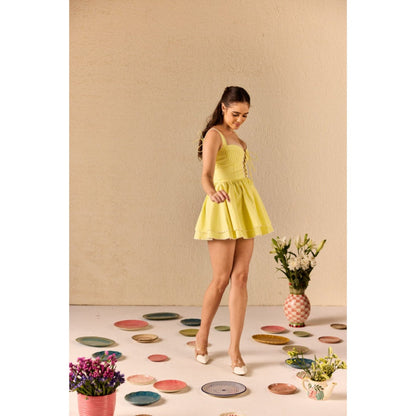 Old Marigold Marbella Lemon Yellow Tiered Babydoll Dress