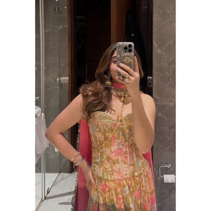 Old Marigold Zara Olive Green Sequinned Corset With Lehenga And Dupatta
