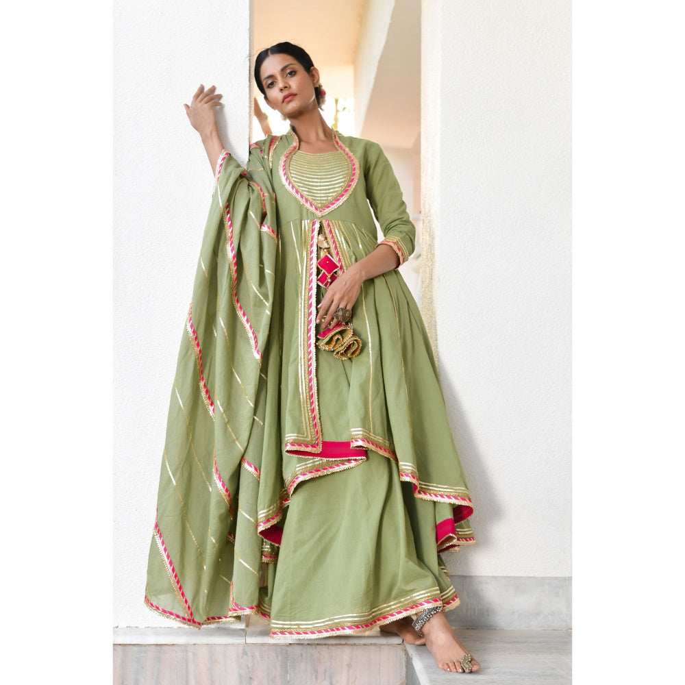 OMAANA Harit Meera Kurta Sharara Set (Set of 3)