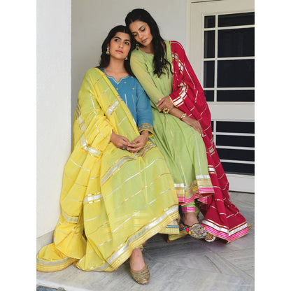 OMAANA Firoz Adaa Anarkali Kurta Set (Set of 3)