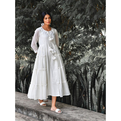 OMAANA Vanilla Delight White Coloured Tiered Dress