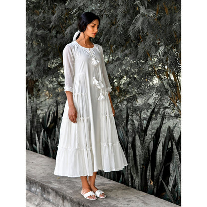 OMAANA Vanilla Delight White Coloured Tiered Dress