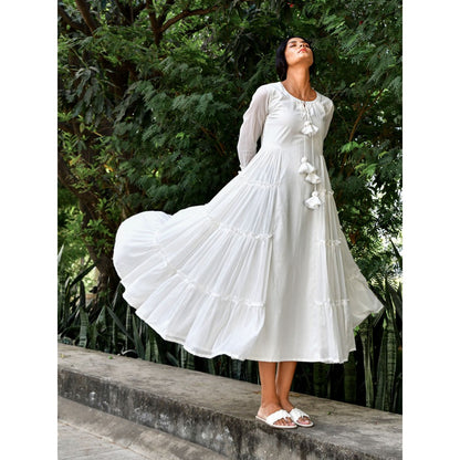 OMAANA Vanilla Delight White Coloured Tiered Dress