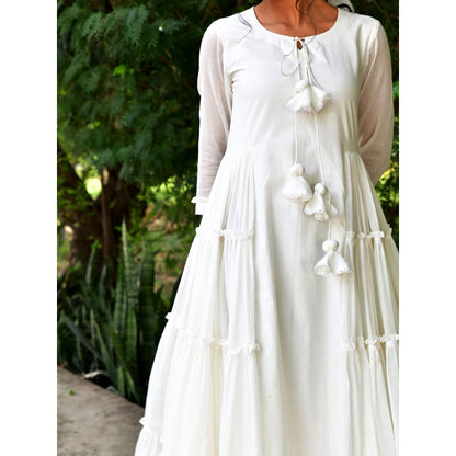 OMAANA Vanilla Delight White Coloured Tiered Dress