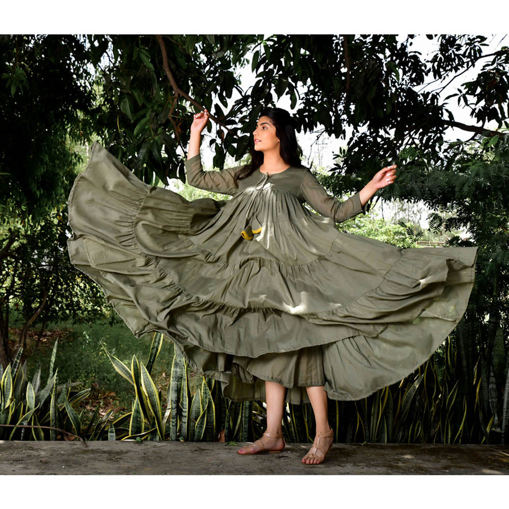 OMAANA Green Summer Tales Tassel Dress