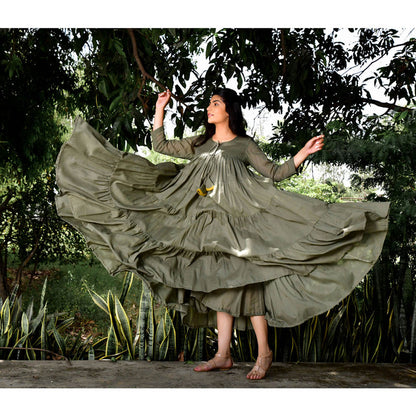 OMAANA Green Summer Tales Tassel Dress