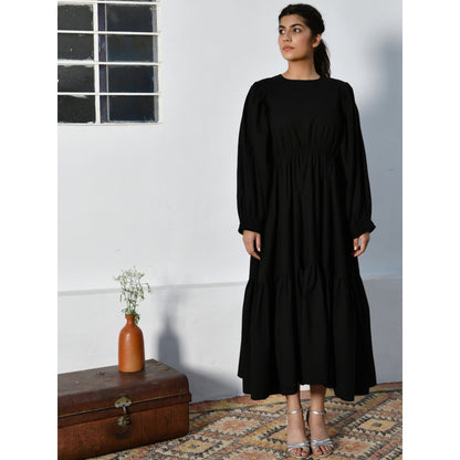 OMAANA Black Noise Puff Sleeves Dress
