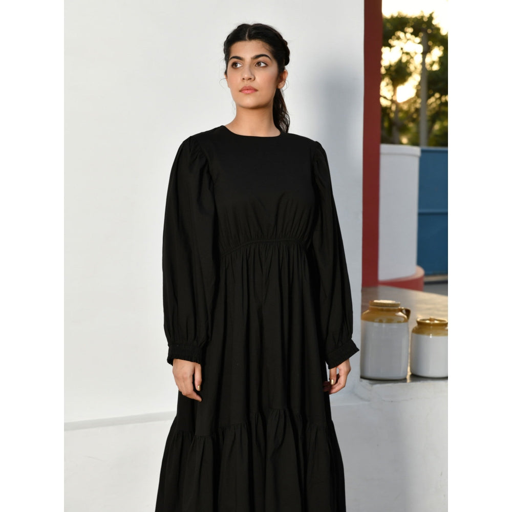 OMAANA Black Noise Puff Sleeves Dress