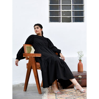 OMAANA Black Noise Puff Sleeves Dress