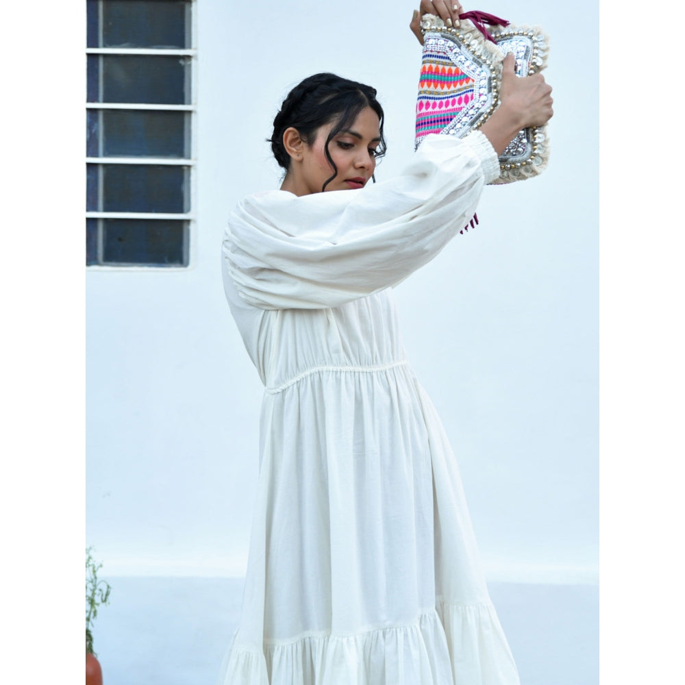 OMAANA White Noise Balloon Sleeves Long Dress