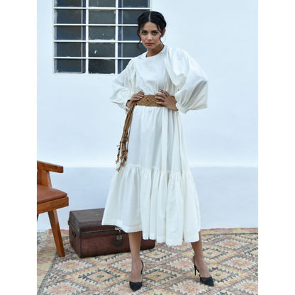 OMAANA White Noise Balloon Sleeves Long Dress
