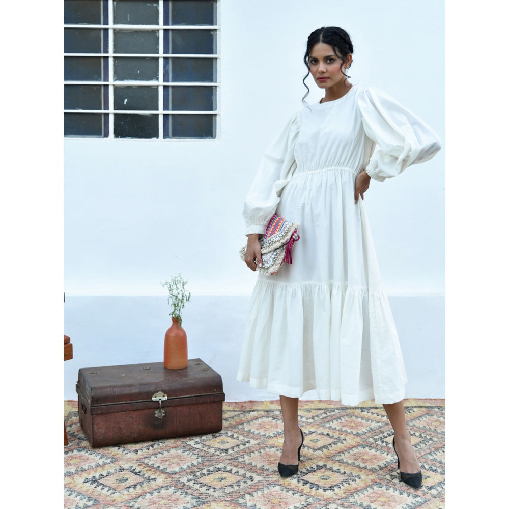 OMAANA White Noise Balloon Sleeves Long Dress