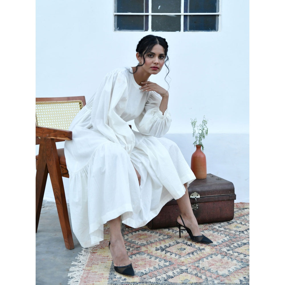 OMAANA White Noise Balloon Sleeves Long Dress