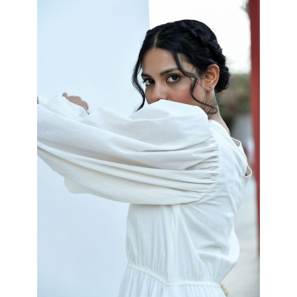 OMAANA White Noise Balloon Sleeves Long Dress