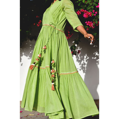 OMAANA Grapevine Green Angarkha Dress