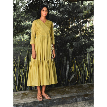 OMAANA Sandalwood Angrakha Tiered Midi Dress