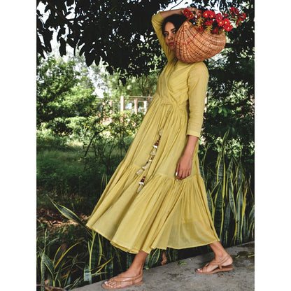 OMAANA Sandalwood Angrakha Tiered Midi Dress
