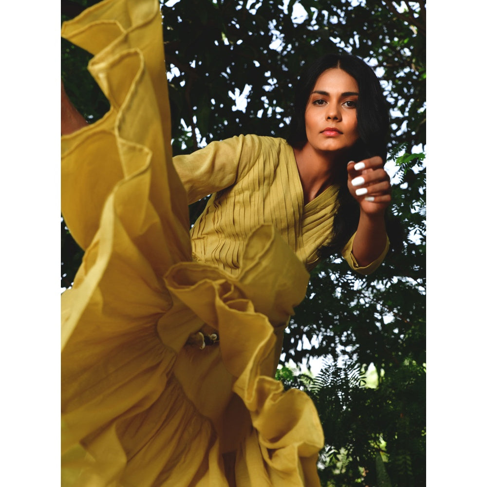 OMAANA Sandalwood Angrakha Tiered Midi Dress