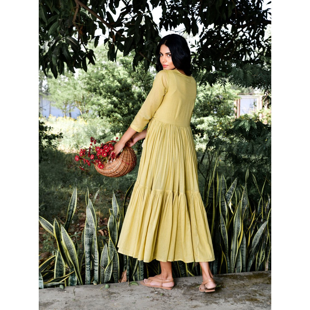 OMAANA Sandalwood Angrakha Tiered Midi Dress