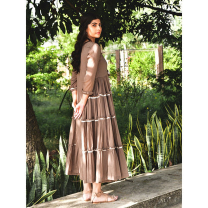 OMAANA Choco Brown Delight Tiered Dress