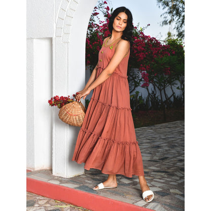 OMAANA Rust Summer Bloom Handcrafted Dress