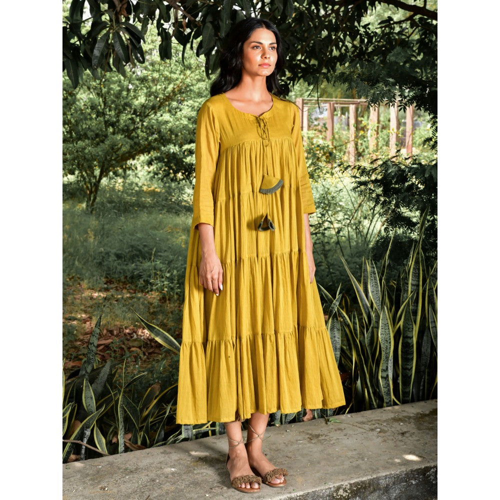 OMAANA Mustard Summer Tales Tassel Dress