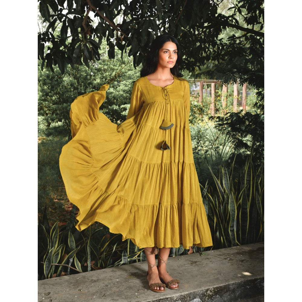 OMAANA Mustard Summer Tales Tassel Dress