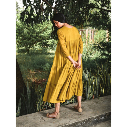 OMAANA Mustard Summer Tales Tassel Dress