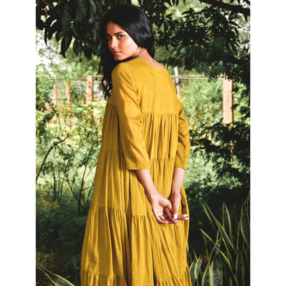 OMAANA Mustard Summer Tales Tassel Dress