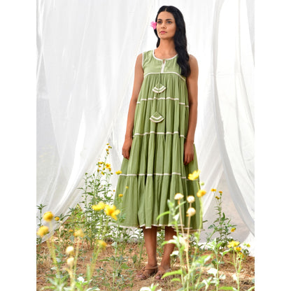 OMAANA Green Summer Breeze Tassel Dress