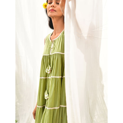 OMAANA Green Summer Breeze Tassel Dress