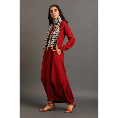 OMAANA Maroon Boho Balloon Maxi Dress
