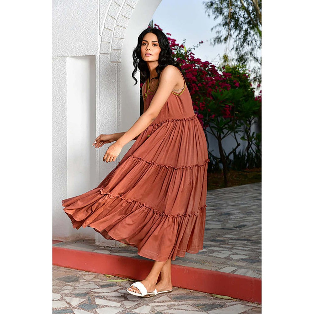 OMAANA Rust Summer Bloom Maxi Dress