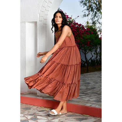 OMAANA Rust Summer Bloom Maxi Dress