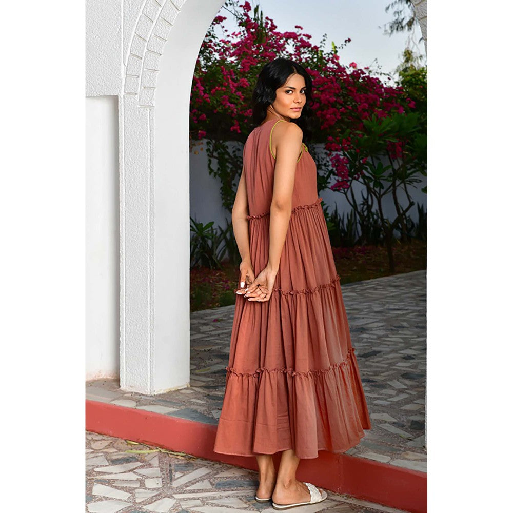 OMAANA Rust Summer Bloom Maxi Dress