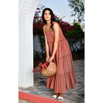 OMAANA Rust Summer Bloom Maxi Dress