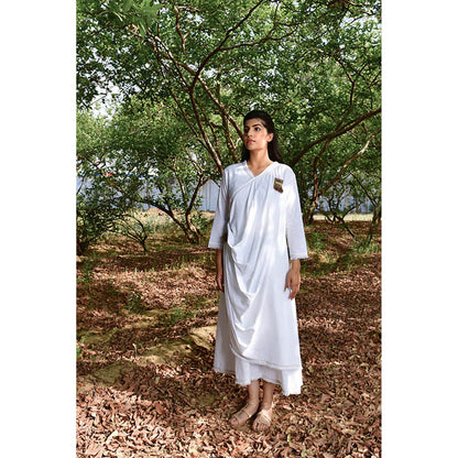 OMAANA White Sufi Aza Boho Maxi Dress