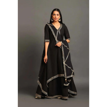 OMAANA Black Saira Double Layered Maxi Dress